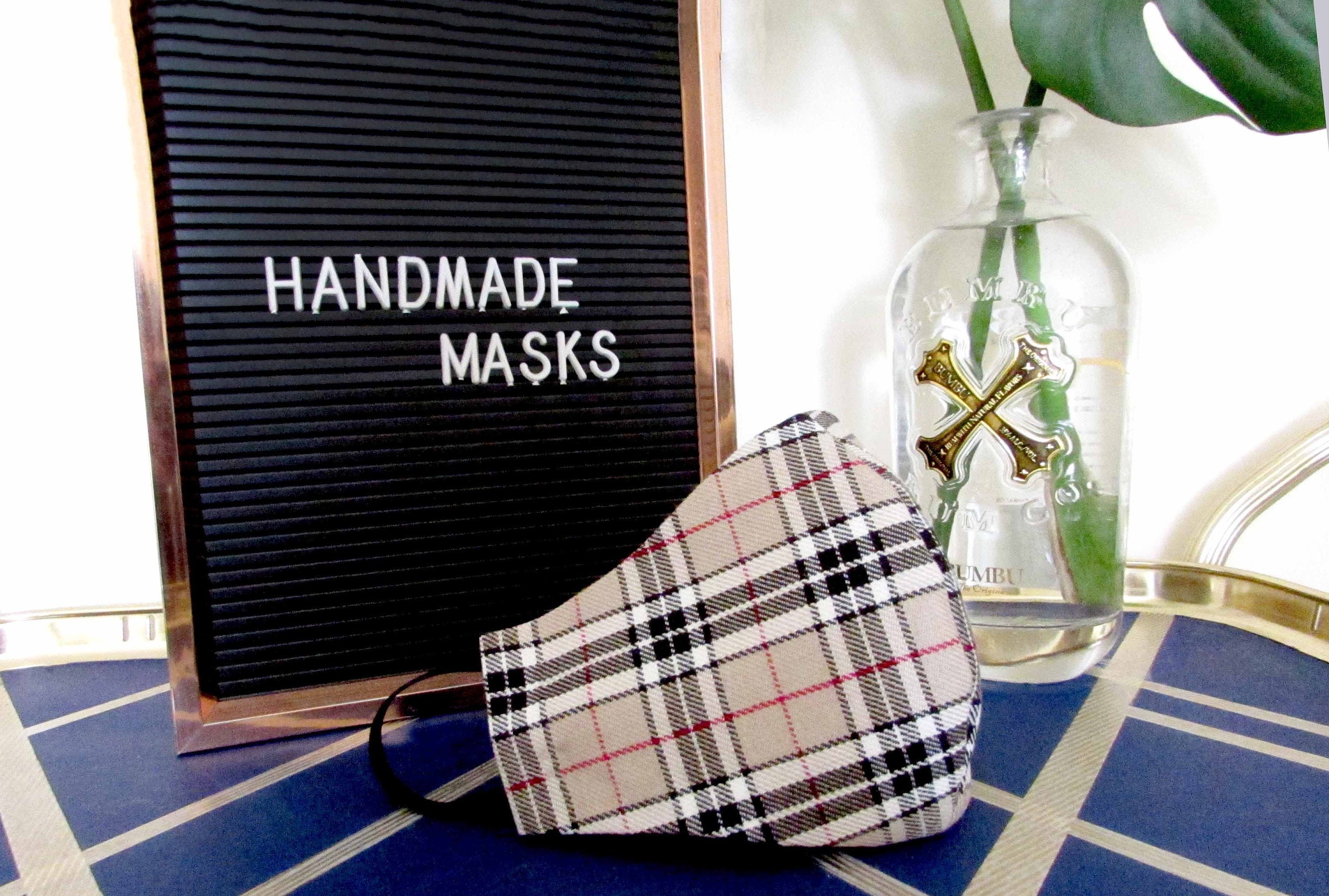 UNISEX tartan/check/stripe reusable face mask with nose adjuster, cho…