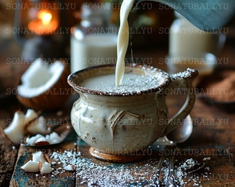 Homemade Coconut Creamer Art: Rustic Kitchen PNG (Digital Download)