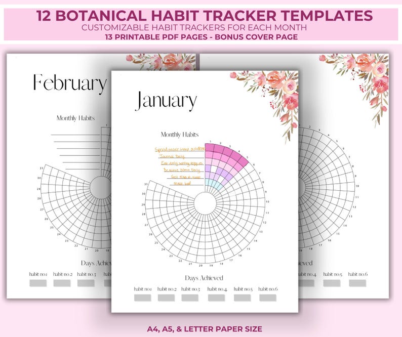 Circle Habit Tracker Printable PDF, Monthly Habit Tracker Template ...
