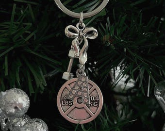 Cute Coquette Name Keychain, Bow Fitness Keychain for Women, Aesthetic for Car House Key, 45lb Plate, Weight Lifting Keychain, Girl Gifts