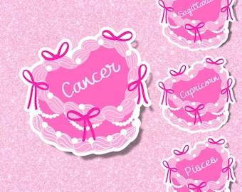 Girly Zodiac Cake Stickers, Cute Aesthetic Zodiac Sticker Sagittarius Capricorn Pisces Cancer Taurus Astrology Gift, Vinyl Water Resistant