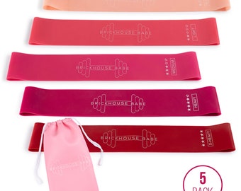 Latex Resistance Exercise Bands - Set of 5 w/ Carrying Bag | or Individual Bands | Next Day Shipping | Holiday Gifts | Fitness Gifts
