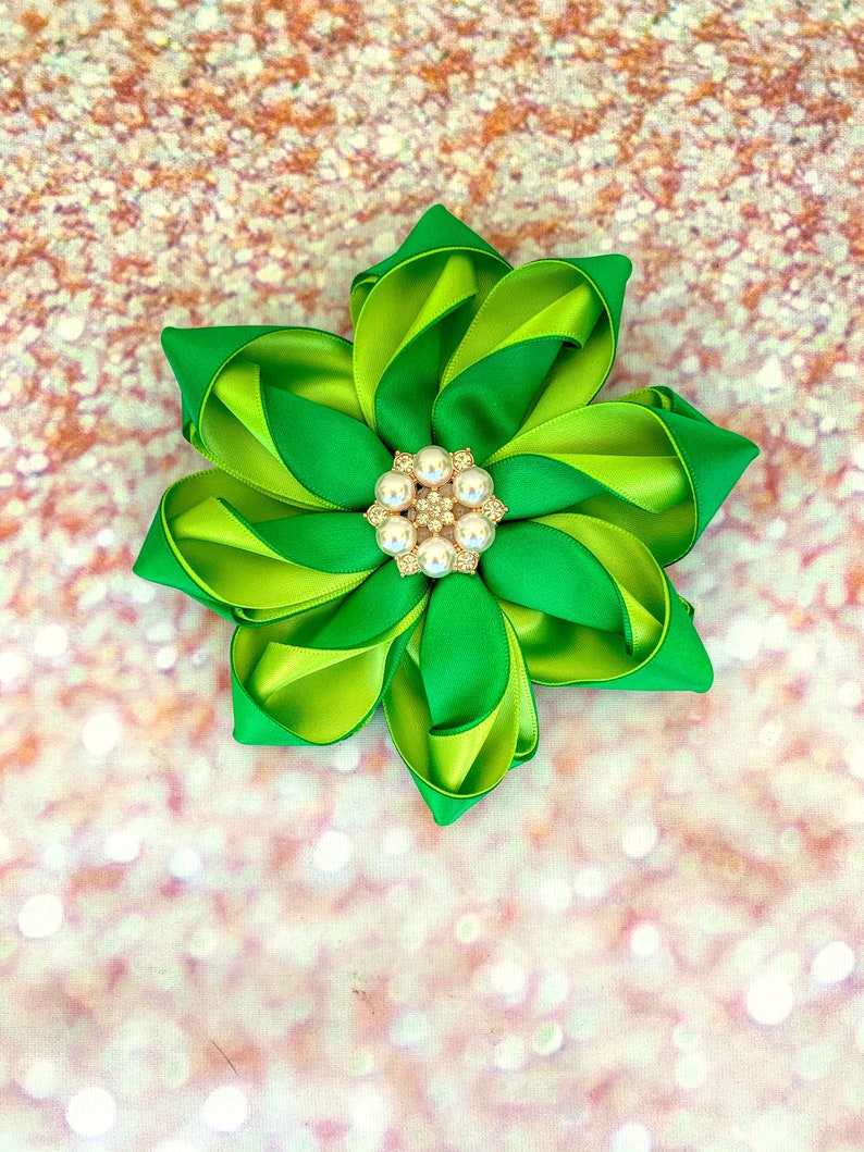 Kanzashi Hair Bow Boutique Hair Bow Satin Ribbon Bow Multicolored Hair Bow Princess Tiana Hair Bow Princess and the Frog Girls Hair Bow