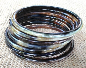 Exquisite 7 Dark colors Natural Horn Bracelet, Stacking Bracelet, Buffalo Horn Jewelry, Horn Bangle Set 7, Horn Bracelet Bangle