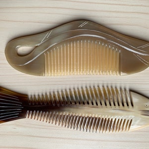 2 Combs From Buffalo Horn, Buffalo Horn Comb, Comb For Men, Comb For Girls, Comb For Curly Hair, Comb For Beard, Fish comb, handcrafted comb image 1