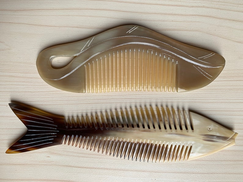 2 Combs From Buffalo Horn, Buffalo Horn Comb, Comb For Men, Comb For Girls, Comb For Curly Hair, Comb For Beard, Fish comb, handcrafted comb image 1