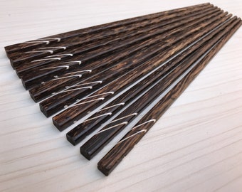 Set 5 Pairs of Coconut Chopsticks with Elegant Music Note Symbol Inlaid, handmade chopsticks