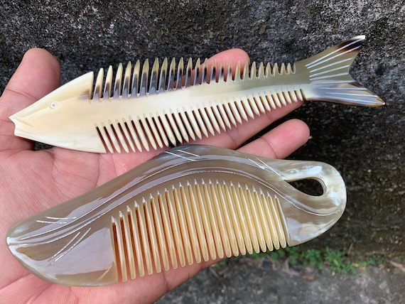水牛の角の櫛2本、水牛の角の櫛、男性用櫛、女性用櫛、巻き毛用