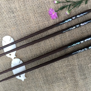 Combo 2 Chopsticks Set with Rests: 2 Pairs of Rosewood Chopsticks and 2 Chopstick Rests Handmade from Buffalo bone