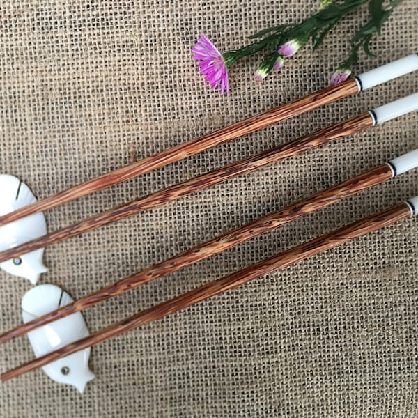 Combo 2 Chopsticks Set with Rests: 2 Pairs of Coconut Chopsticks and 2 Chopstick Rests Handmade from Buffalo bone