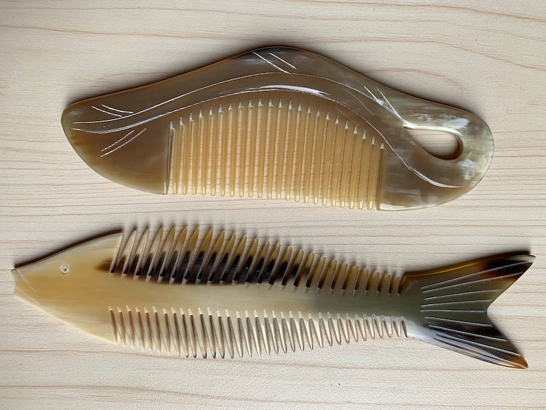 2 Combs From Buffalo Horn, Buffalo Horn Comb, Comb For Men, Comb For Girls, Comb For Curly Hair, Comb For Beard, Fish comb, handcrafted comb image 2