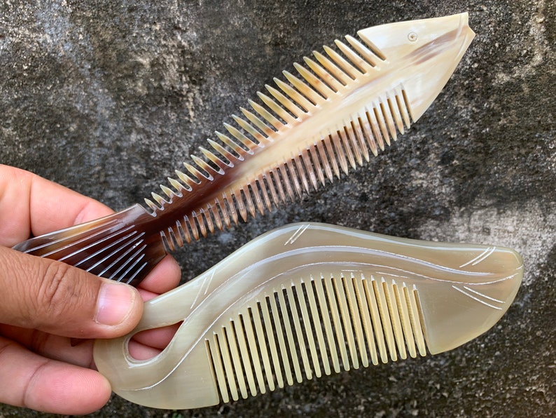 2 Combs From Buffalo Horn, Buffalo Horn Comb, Comb For Men, Comb For Girls, Comb For Curly Hair, Comb For Beard, Fish comb, handcrafted comb image 7