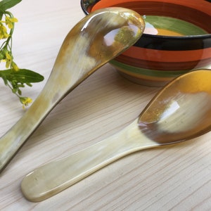 2 Short Handle Spoons, Buffalo Horn Miso Soup Spoon, Horn Miso Spoon, Japanese Miso Soup Spoon, Polish Horn Spoon, Spoon For Miso Soup