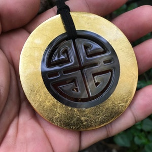 Buffalo Horn and Lacquer Pendant Gold Color, Buffalo Horn and Lacquer Jewelry, Horn Lacquer Necklace, Handmade Oval Pendants, Horn Jewelry
