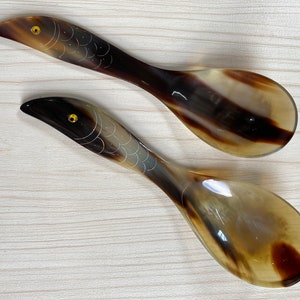 A Pair of Fish  Spoons, Buffalo Horn Miso Soup Spoon, Horn Miso Spoon, Japanese Miso Soup Spoon, Polish Horn Spoon, Spoon For Miso Soup