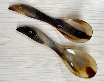 A Pair of Fish  Spoons, Buffalo Horn Miso Soup Spoon, Horn Miso Spoon, Japanese Miso Soup Spoon, Polish Horn Spoon, Spoon For Miso Soup