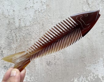 Mahogany color Fish Comb From Buffalo Horn, Comb For Hair, Wedding Comb, Gifts For Her, Mothers Day Gifts, Comb For Treated Hair