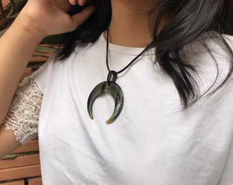 Buffalo Horn Pendant Necklace, Horn Handmade Pendant, Horn Jewelry Vietnam, Crescent Moon Pendant, Gift For Her, Opal Moon Pendant