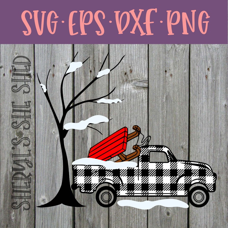 Download Layered Winter Buffalo Plaid Truck Bare Tree Sled SVG eps ...