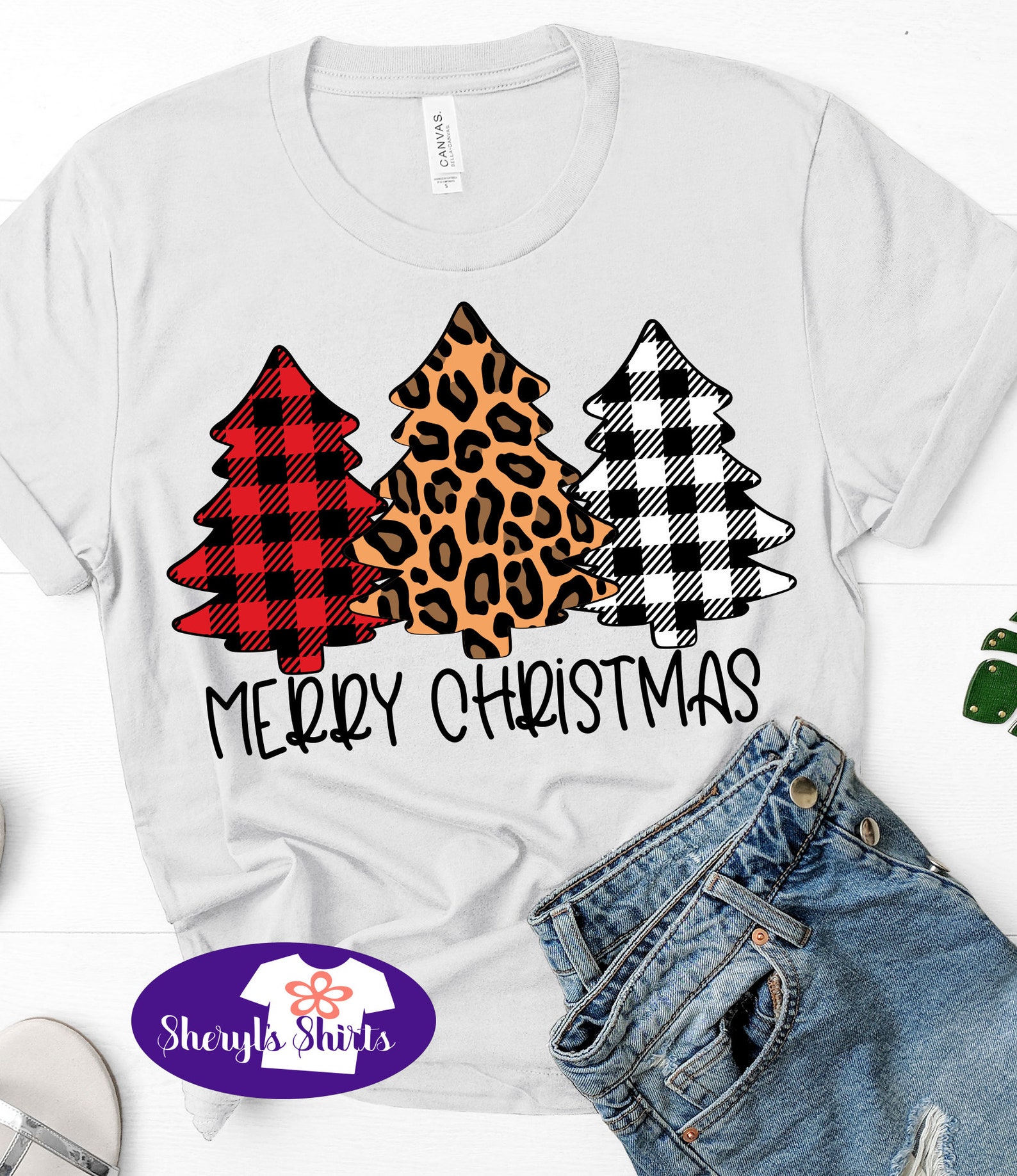 Download Merry Christmas Trees Leopard Buffalo Plaid layered SVG ...