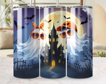 Spooky Haunted House Ghosts Halloween Digital Tumbler Wrap
