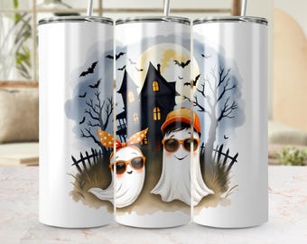 Halloween Haunted House Ghosts Digital Tumbler Wrap