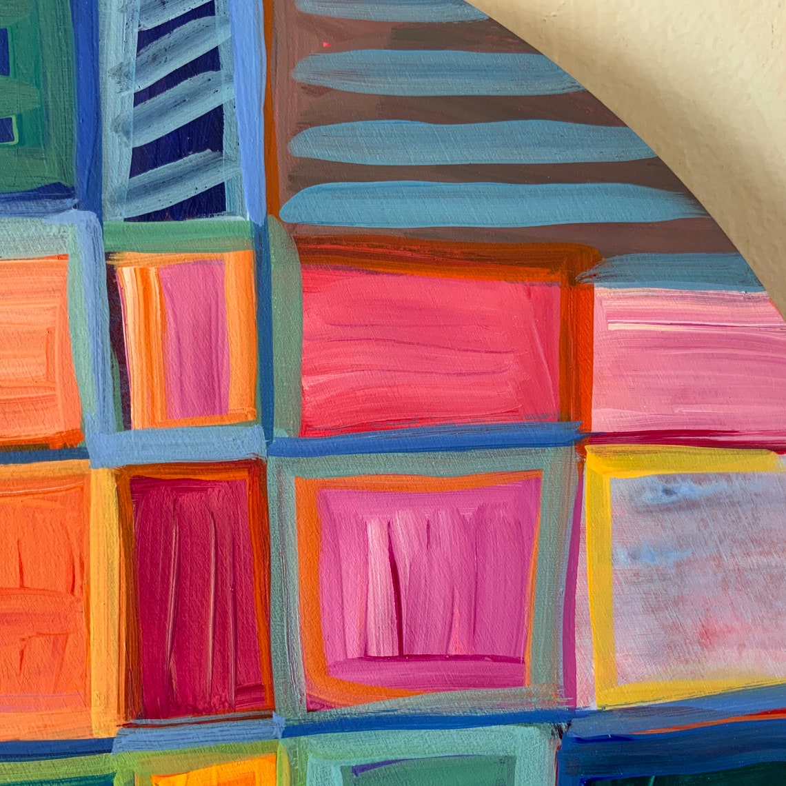 Small affordable painting / Abstract Map / Round Painting / Etsy