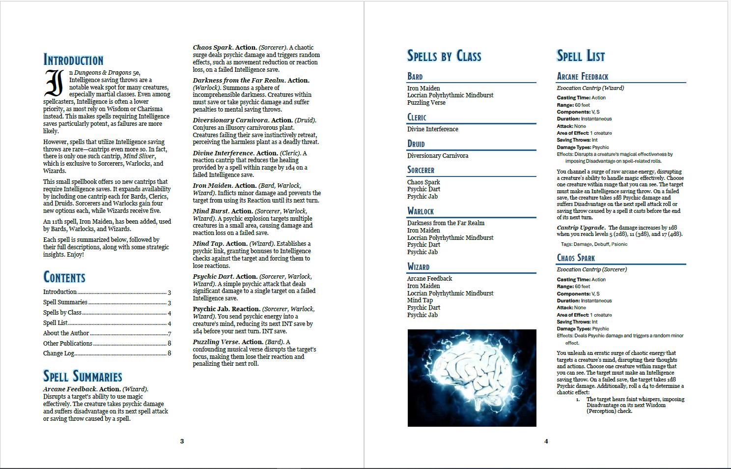 Intellect 5e 10 Intelligence Save Cantrips for Dnd 5e – PDF Spellbook for Wizards ...