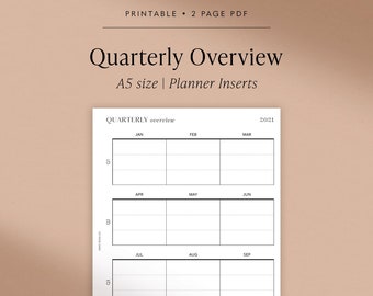 A5 Quarterly Overview | Printable Planner Insert | Minimalist Planner Insert | Instant Download