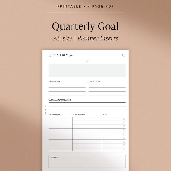 A5 Quarterly Goal | Printable Planner Insert | Minimalist Planner Insert | Instant Download