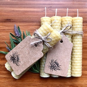 Beeswax Candles | Natural UK Made Hand rolled with 100% Pure Natural Bees Wax | Set of 2 or 4 candles 10cm/4 inches