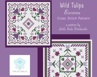 Wild Tulips Biscornu Cross Stitch Pattern (PDF Pattern Only)