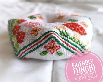 Friendly Funghi Biscornu Cross Stitch Pattern PDF Only