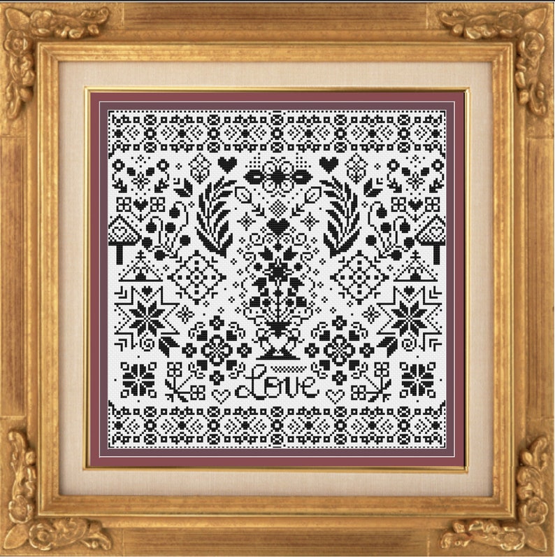 Garden of Love Quaker Style Cross Stitch Sampler Pattern PDF File Only image 1