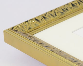 Art Deco Embossed Gold Photo Frame: Real Wood, Matboard & Acrylic