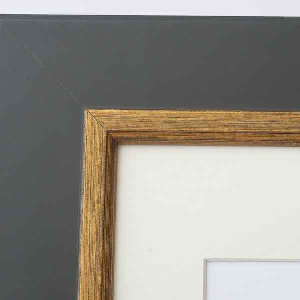 Satin Black Finish With Raised Brushed Gold Lip 2" wide Frame|  8x10, 11x14, 12x16 | Custom Sizes | Real wood