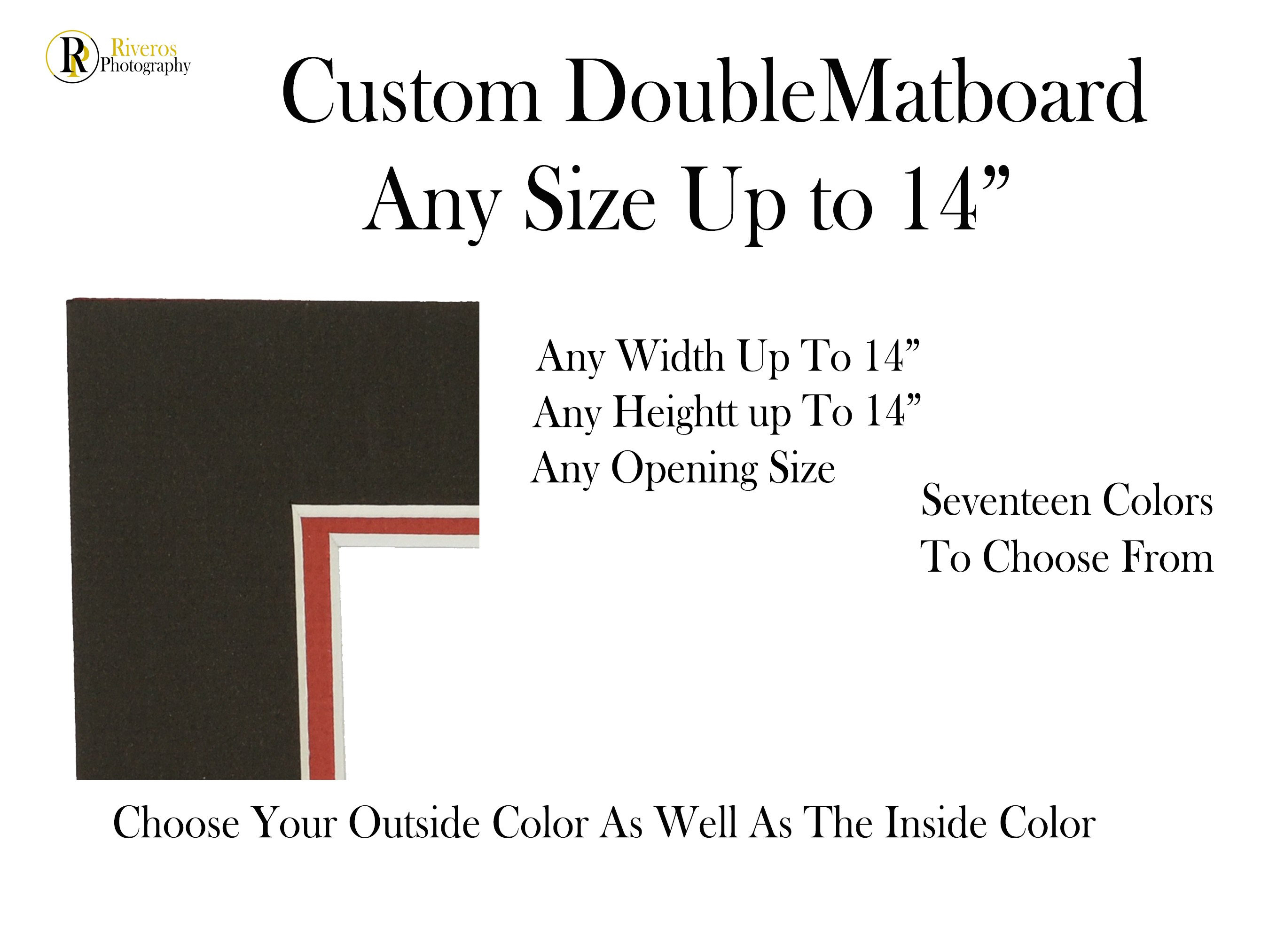 Custom Double Matboard: White Core, Any Size Up to 14"