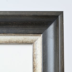 Distressed Black Wash With Silver Lip On Scoop Profile | Picture Frame | Custom Sizes | Matboard and Acrylic Included