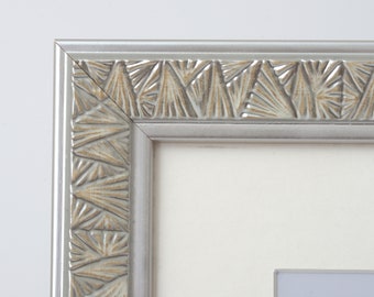 1" Wide Art Deco Foil Embossed Silver/white and light Gold Frame | 8x10, 11x14, 12x16 | Custom Sizes | Matboard and Acrylic Included