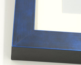 Blue Metallic Finish Wood Frame | 8x10, 11x14, 12x16, 16 x20 | Custom Sizes | Matboard and Acrylic Included | Real wood | Hand-assembled |