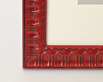 Red Lacquer With Embossed Arch Design | Custom Sizes Available | Picture Frame | 8X10 | 11X14 | 16X20 | Matboard and Acrylic Included