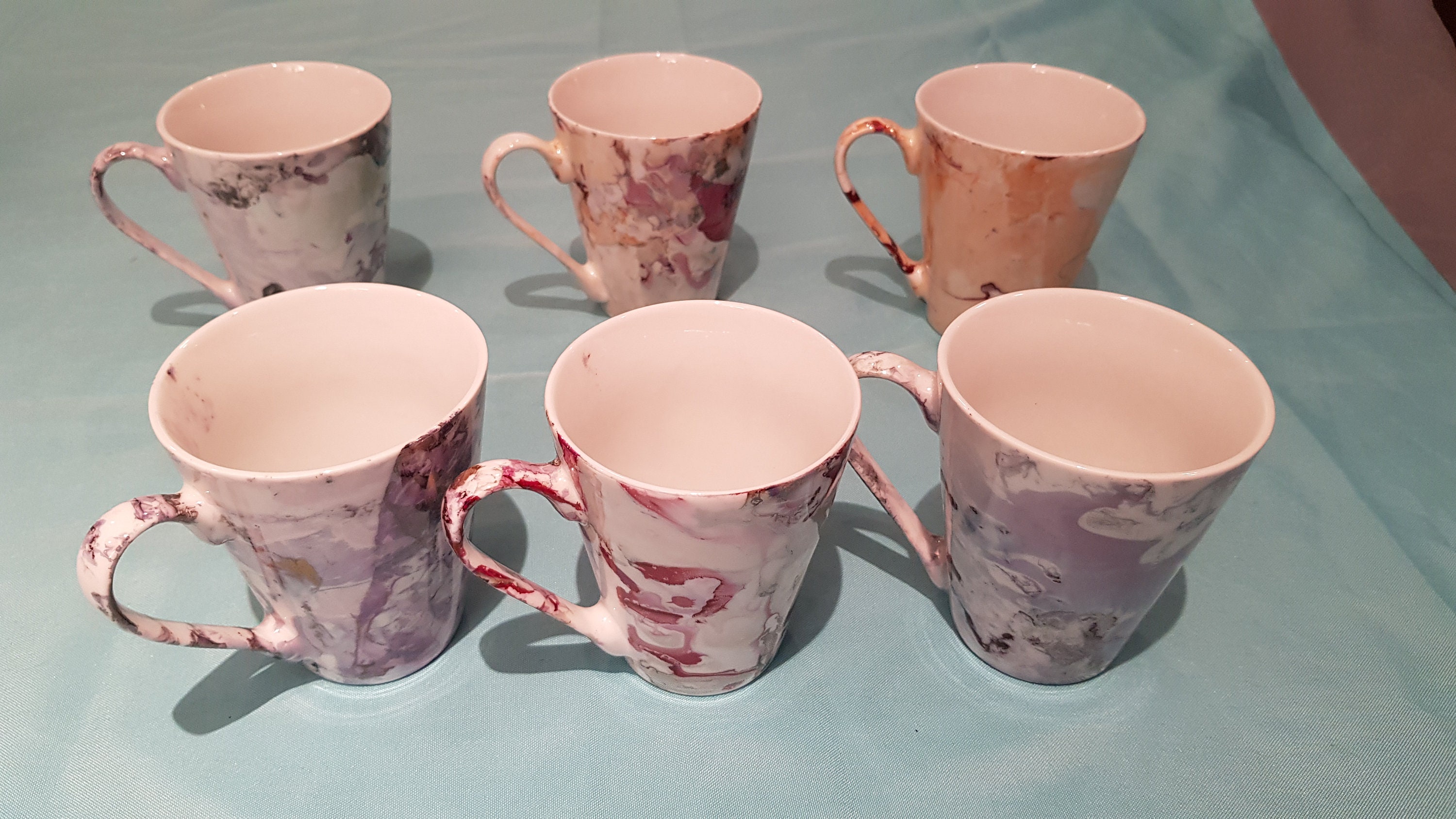 Mugs Coniques, en Porcelaine, Peints à La Main, Modernes, Décors Marbrés, Différentes Couleurs