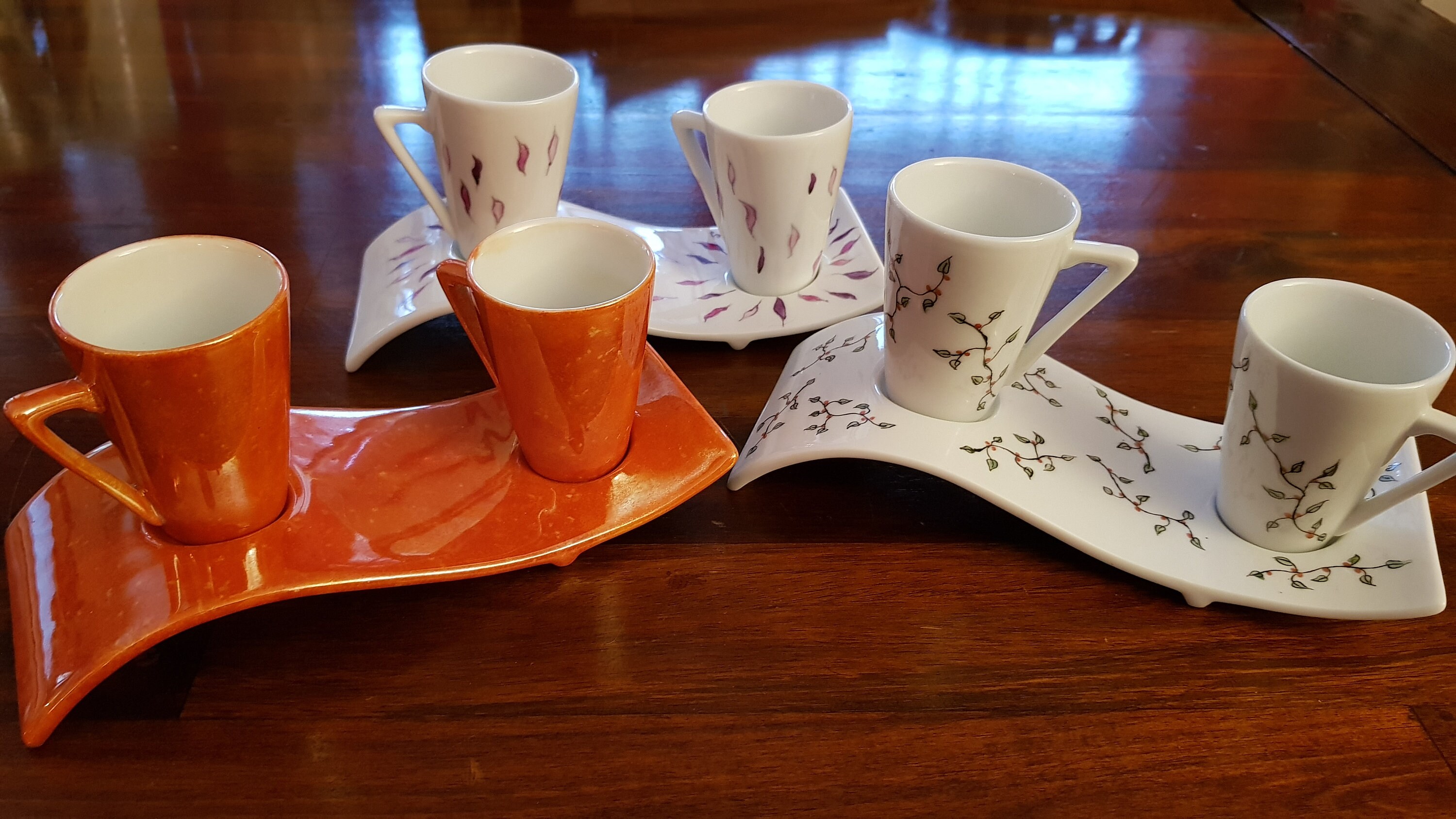 Tasses à Café Duo avec Sous-Tasse, en Porcelaine Fine Peinte La Main, Différentes Couleurs