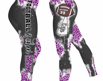 Football Mom Leggings for Women. Leopard Cheer Mom Custom Name Women  Leggings Yoga Pants. Personalized Gift for Her, Gift for Women 