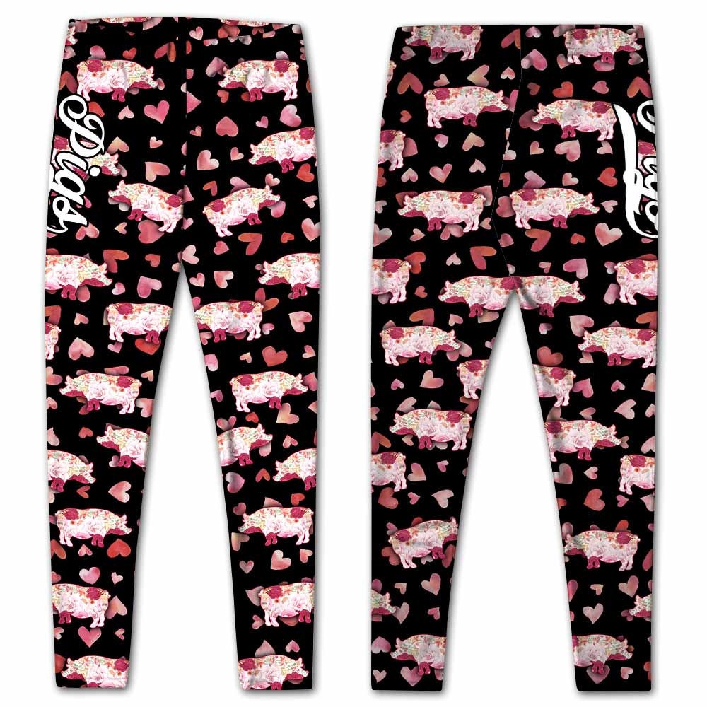Pig Heart Pattern Print Women Leggings