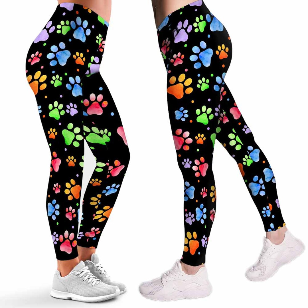 Dog Leggings for Women. Rainbow Dog Paw Pattern Printed Etsy