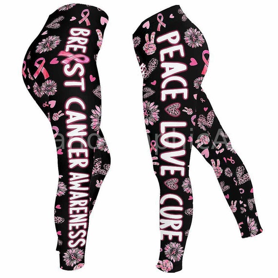 Breast Cancer Awareness Ribbon Leggings for Women. Peace Love Etsy