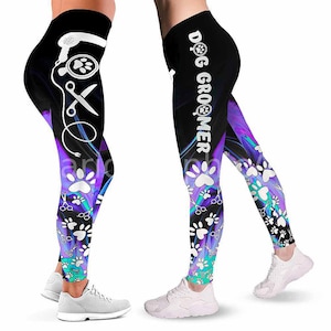 Proud Dog Groomer Leggings For Women. Dog Grooming Love Gradient Pattern Women Leggings. Dog Grooming Clothes Gift For Women, Gift For Her.