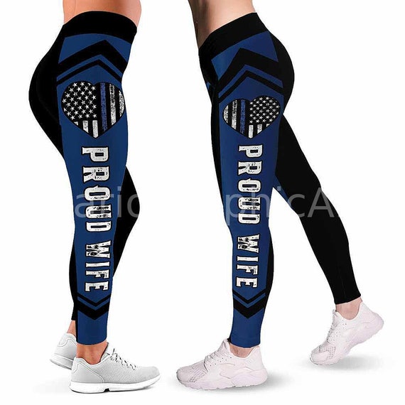 Leggings de police fiers pour femme. Legging fin bleu police