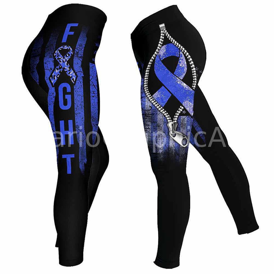 Colon Cancer Colorectal Cancer Awareness Ribbon Leggings for Women. Usa